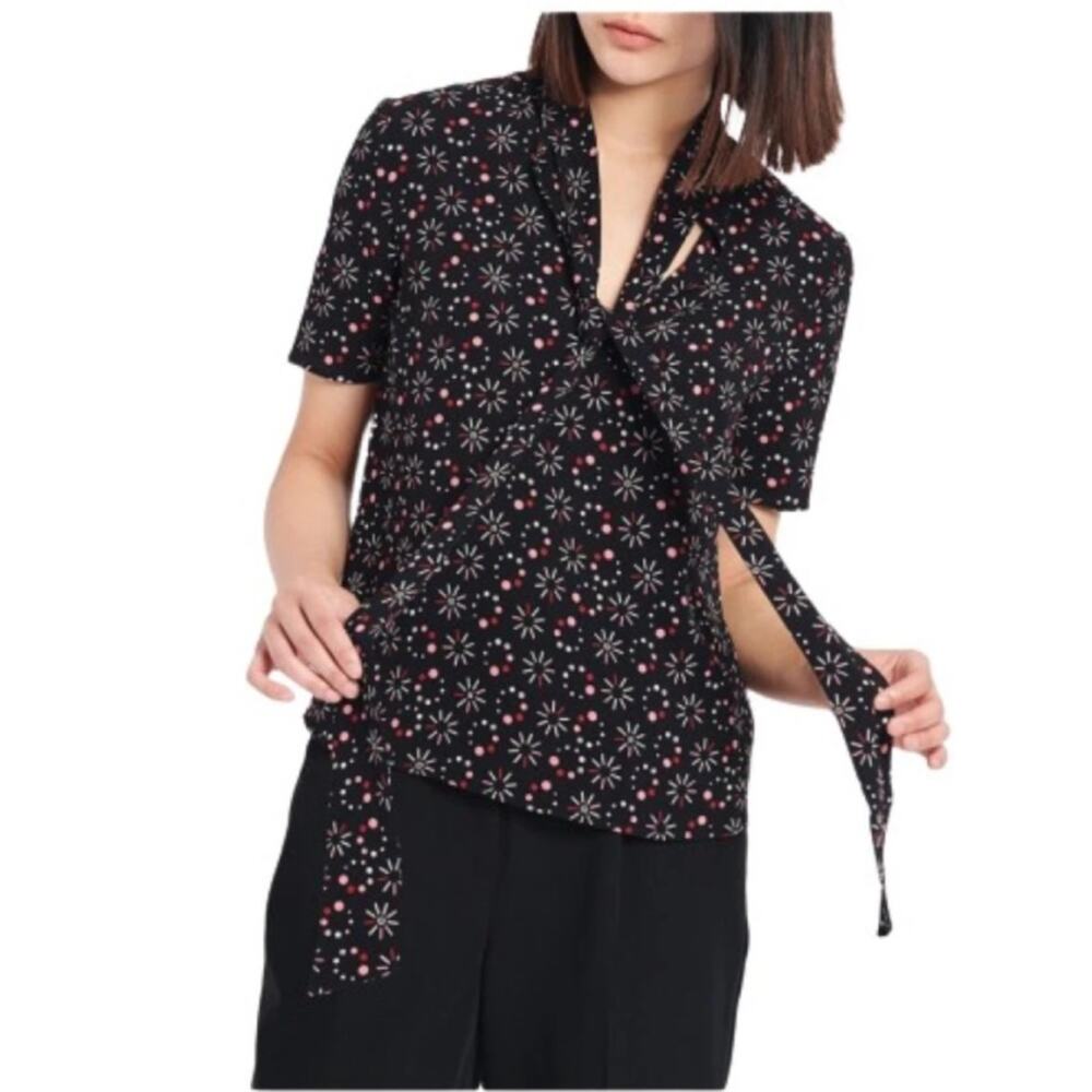 Emporio Armani Black Pink Short Sleeve Floral Blouse Elegant Top Size Medium 42